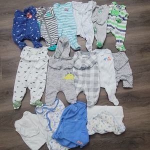 Footed pajamas, swaddle and bath towel